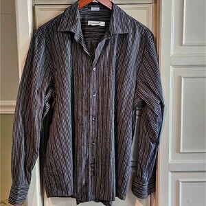 Calvin Klein Long Sleeve Button Down Striped Dress Shirt Mens Size Large